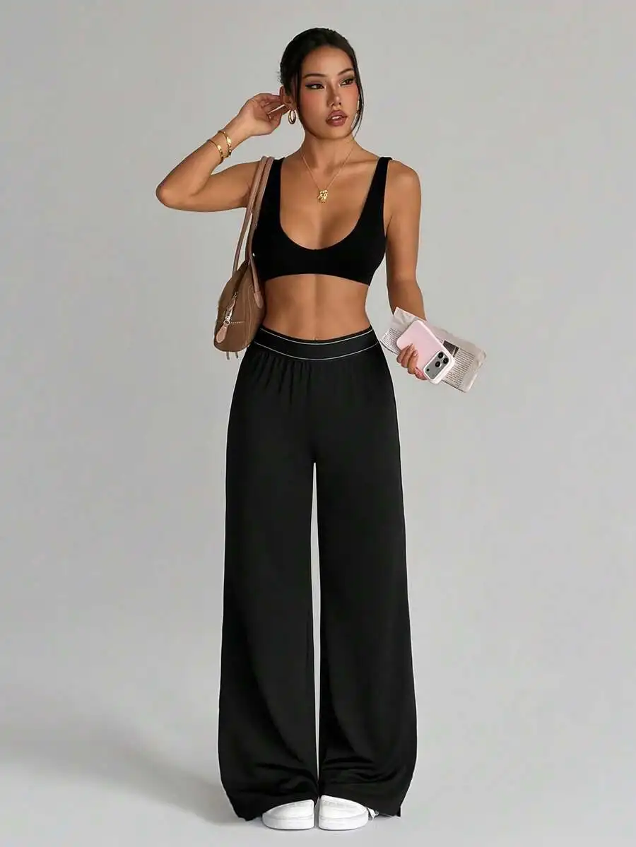 Black High Waist Wide Leg Pants With Side Slit Elastic Waist Comfortable Casual Sport Trousers
Black High Waist Wide Leg Pants With Side Slit Elastic Waist Comfortable Casual Sport Trousers