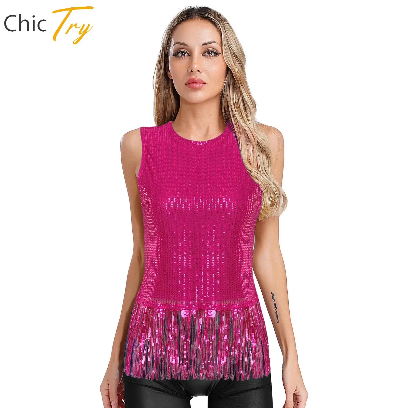 New Women Latin Jazz Dance Costumes Sequins T-shirt Sleeveless Fringe Tank Top Vest for Halloween Festival Carnival Club Party
New Women Latin Jazz Dance Costumes Sequins T-shirt Sleeveless Fringe Tank Top Vest for Halloween Festival Carnival Club Party