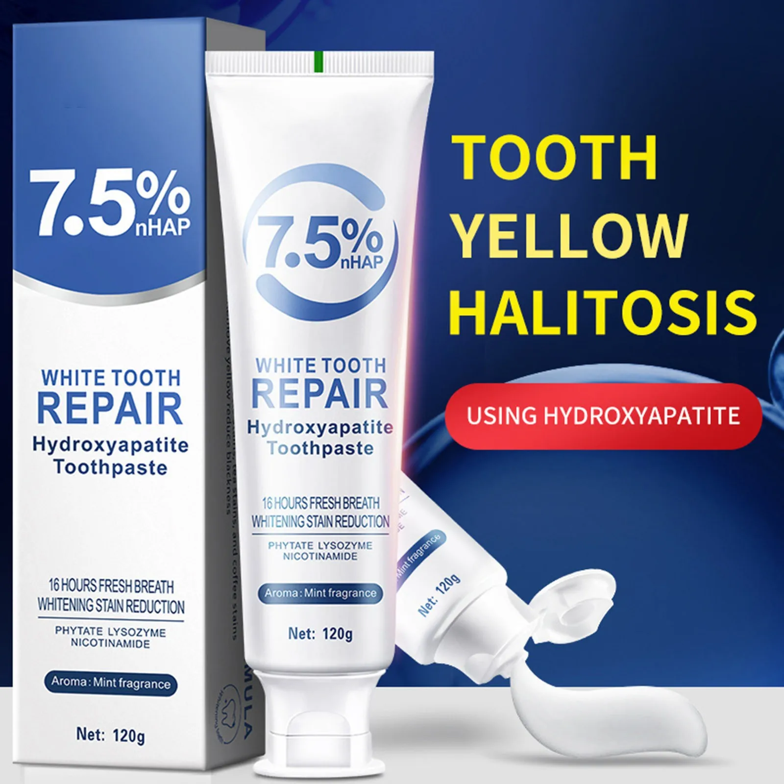 Whitening Toothpaste Hydroxyapatite Fresh Breath Reduces Tooth Stains Bright White Toothpaste Fragrance nursing care Toothpaste
Whitening Toothpaste Hydroxyapatite Fresh Breath Reduces Tooth Stains Bright White Toothpaste Fragrance nursing care Toothpaste