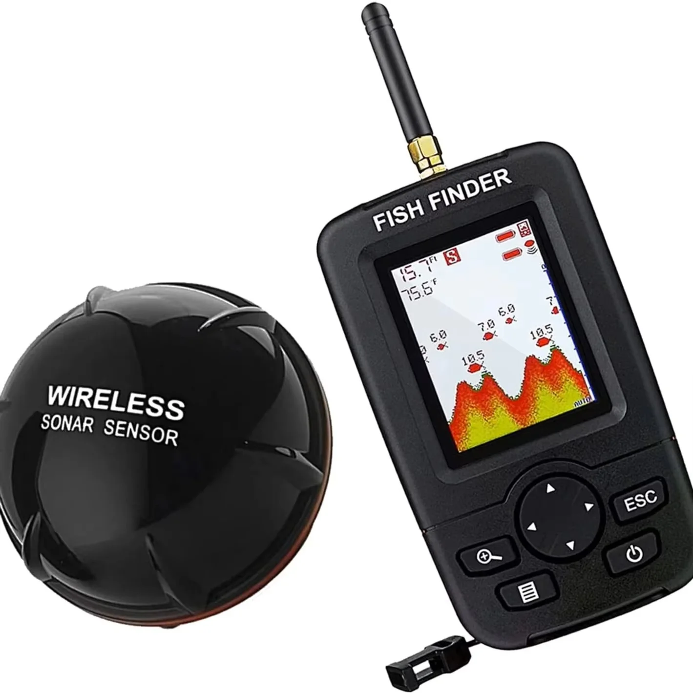 Portable Wireless 100m Sonar Sensor Fish Finder with LCD Display Depth Locator Echo Sounder for Ice Fishing Tackle
Portable Wireless 100m Sonar Sensor Fish Finder with LCD Display Depth Locator Echo Sounder for Ice Fishing Tackle