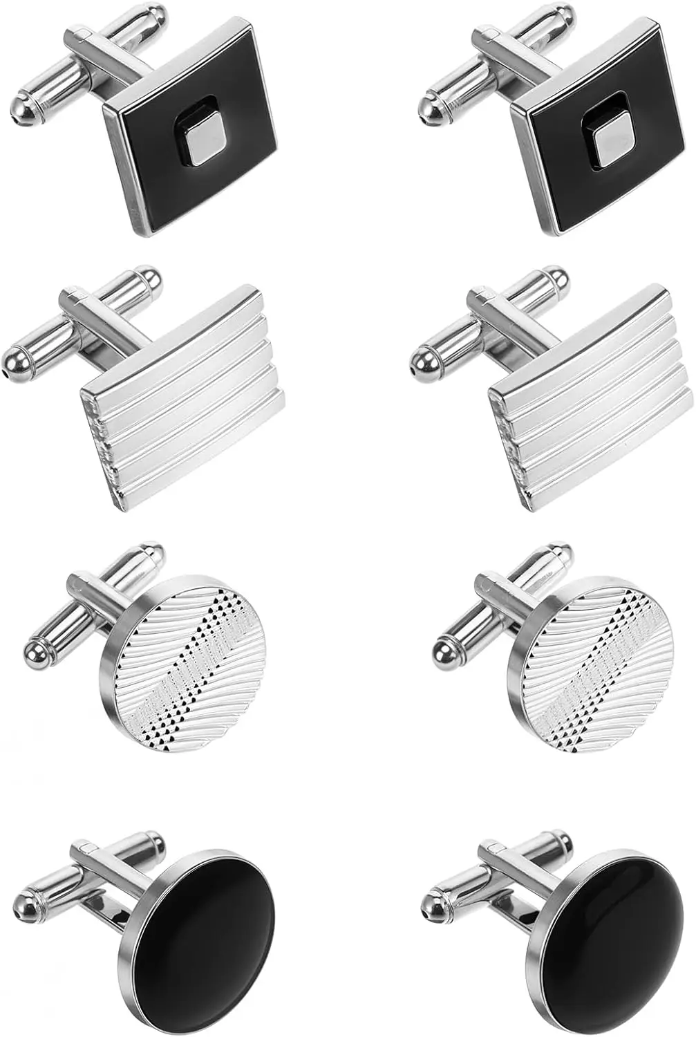 Men's Classic Cufflinks Set Silver Black Striped Disc Square Rectangle for Shirt Suit Wedding Business Gift
Men's Classic Cufflinks Set Silver Black Striped Disc Square Rectangle for Shirt Suit Wedding Business Gift