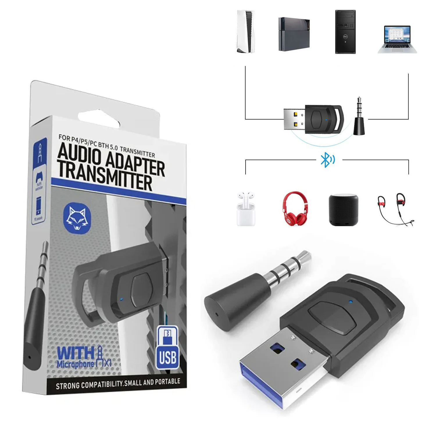 Аудиопередатчик USB Bluetooth 2-в-1 для игровых консолей PS5/PS4 и ПК, беспроводной адаптер-приемник для наушников, Bluetooth 5.0
Аудиопередатчик USB Bluetooth 2-в-1 для игровых консолей PS5/PS4 и ПК, беспроводной адаптер-приемник для наушников, Bluetooth 5.0