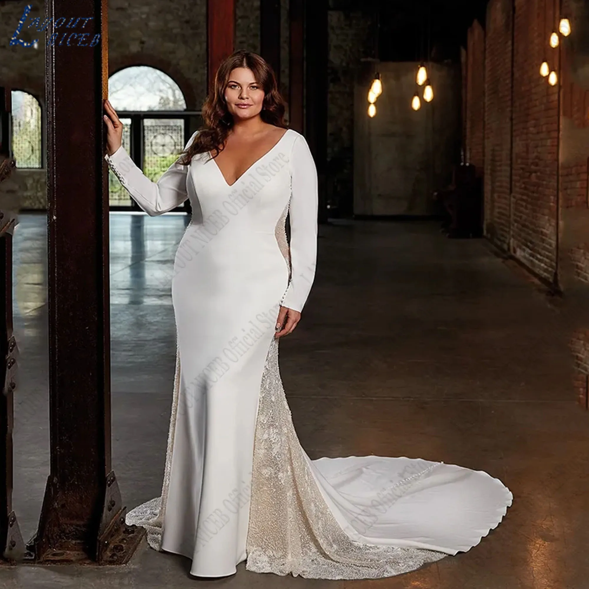 LAYOUT NICEB Plus Size Wedding Dress Satin V-Neck Mermaid Backless Bride Gowns Beading Long Sleeves robes de mariée Zipper
LAYOUT NICEB Plus Size Wedding Dress Satin V-Neck Mermaid Backless Bride Gowns Beading Long Sleeves robes de mariée Zipper