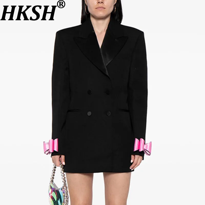 HKSH Autumn New Women Blazer Double Breasted Turn-down Collar Patchwork Bow Studded Diamonds Chic Office Lady Long Coats HK11411
HKSH Autumn New Women Blazer Double Breasted Turn-down Collar Patchwork Bow Studded Diamonds Chic Office Lady Long Coats HK11411