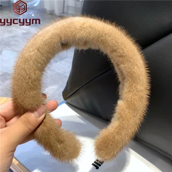 여성용 진짜 밍크 모피 머리띠, 헤어 액세서리, 솔리드 헤드 랩, 따뜻한 모피 선물, 겨울 신상