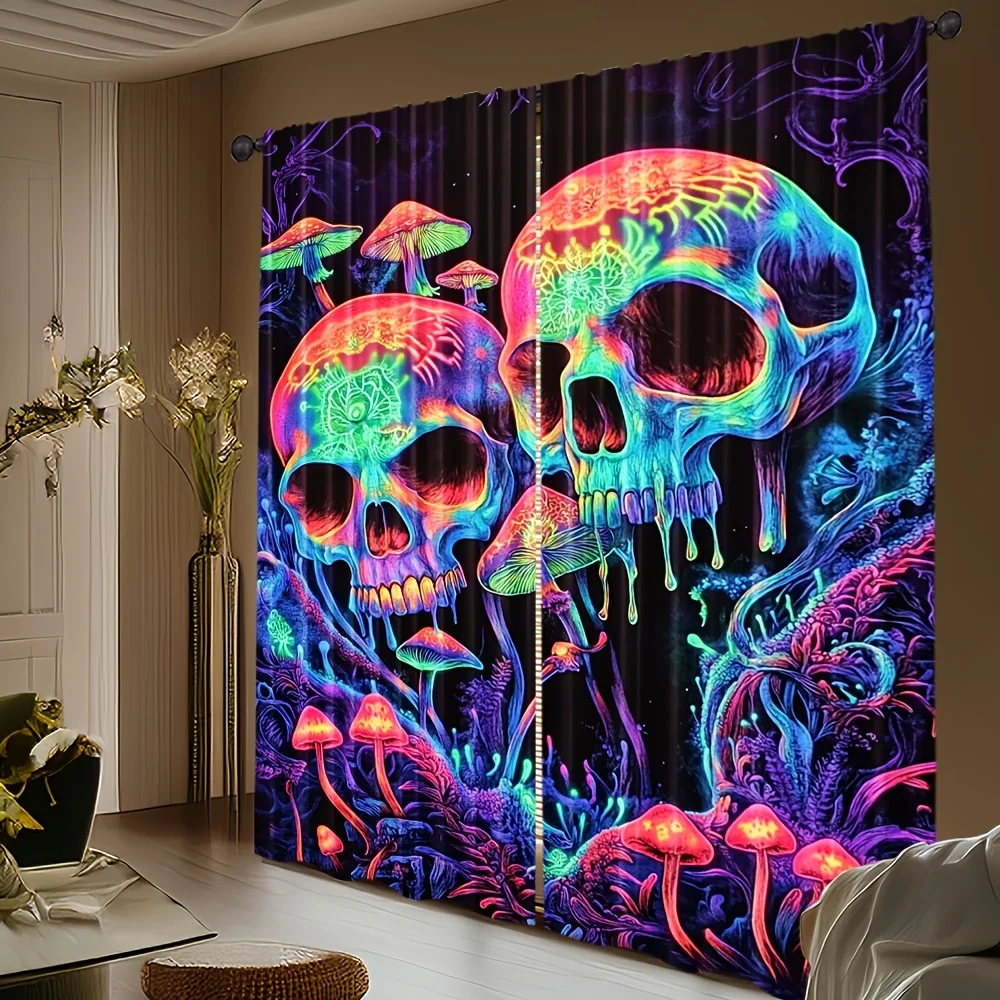 Neon Skull Mushroom Curtain, Psychedelic Gothic Print Drape, Dark Fantasy Art Decor for Bedroom Living Room Window Treatment
Neon Skull Mushroom Curtain, Psychedelic Gothic Print Drape, Dark Fantasy Art Decor for Bedroom Living Room Window Treatment