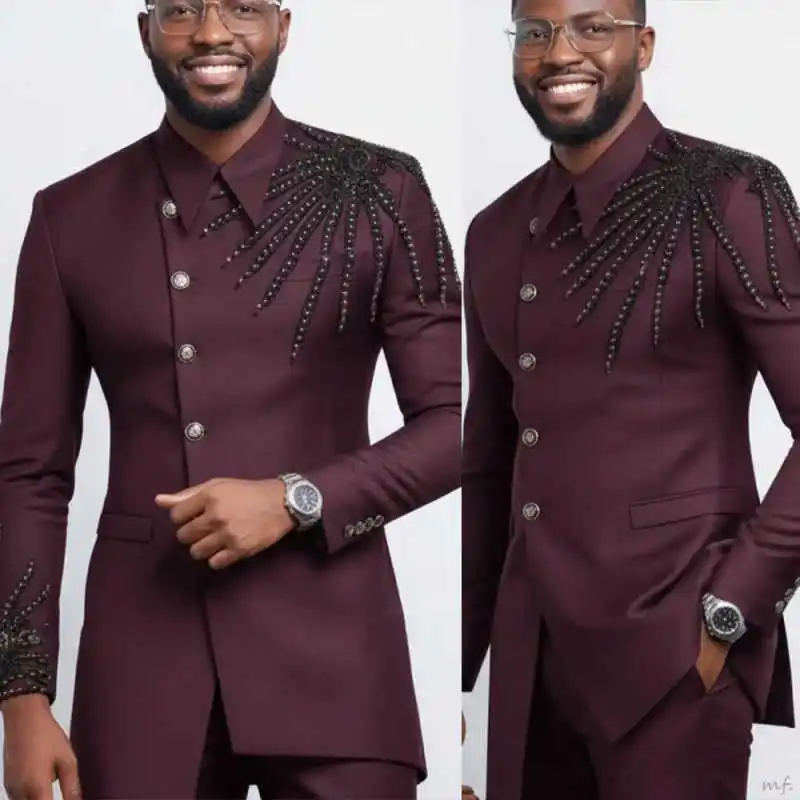 Formal Beadeds Men Suits 2 Pieces Single Breasted Groom Wedding Tuxedos Loose Fit Prom Male Party Customized Outfits
Formal Beadeds Men Suits 2 Pieces Single Breasted Groom Wedding Tuxedos Loose Fit Prom Male Party Customized Outfits