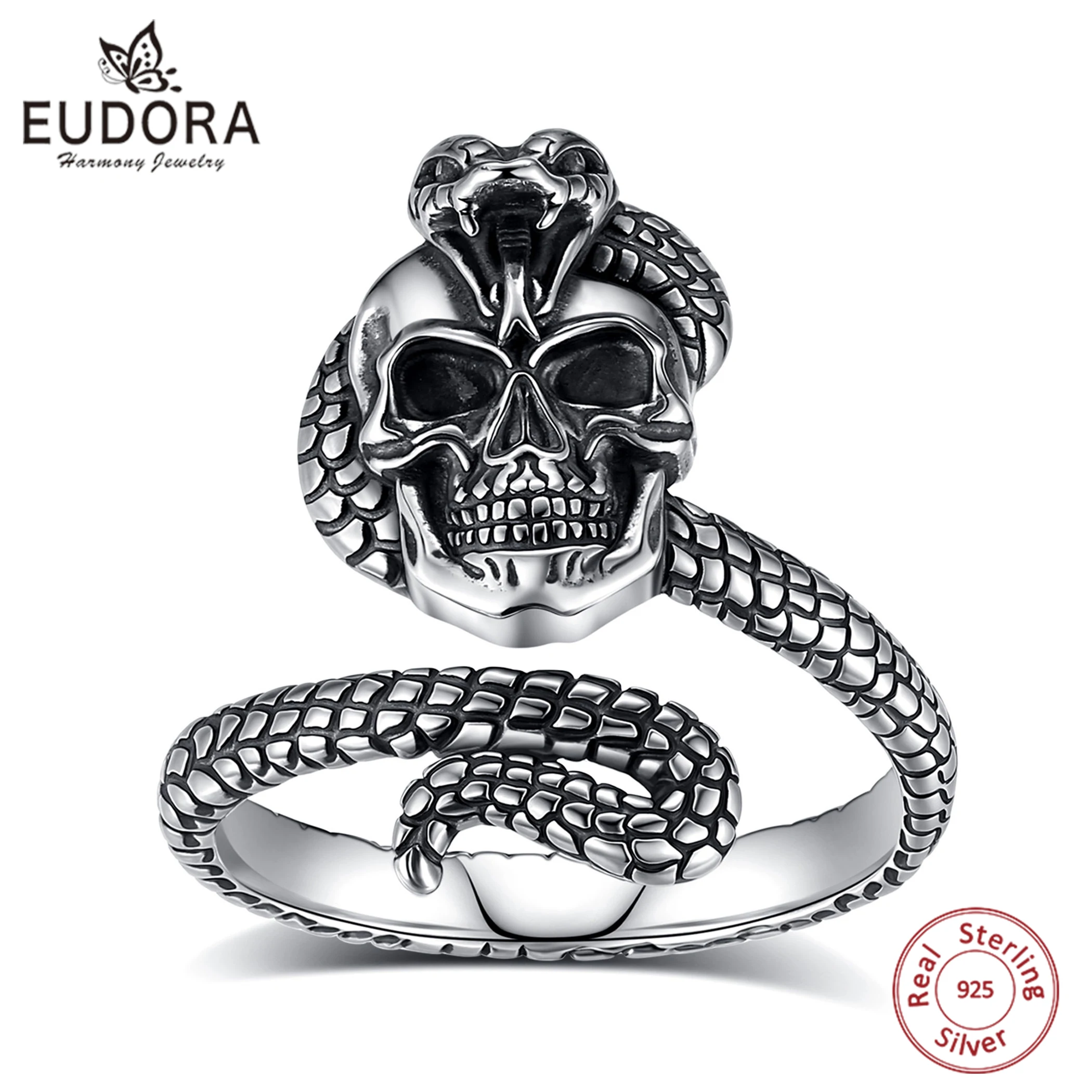 Eudora 925 Sterling Silver Snake Skull Adjustable Ring Gothic Cobra Ring Pagan Jewelry Personality Gift for Men Women
Eudora 925 Sterling Silver Snake Skull Adjustable Ring Gothic Cobra Ring Pagan Jewelry Personality Gift for Men Women