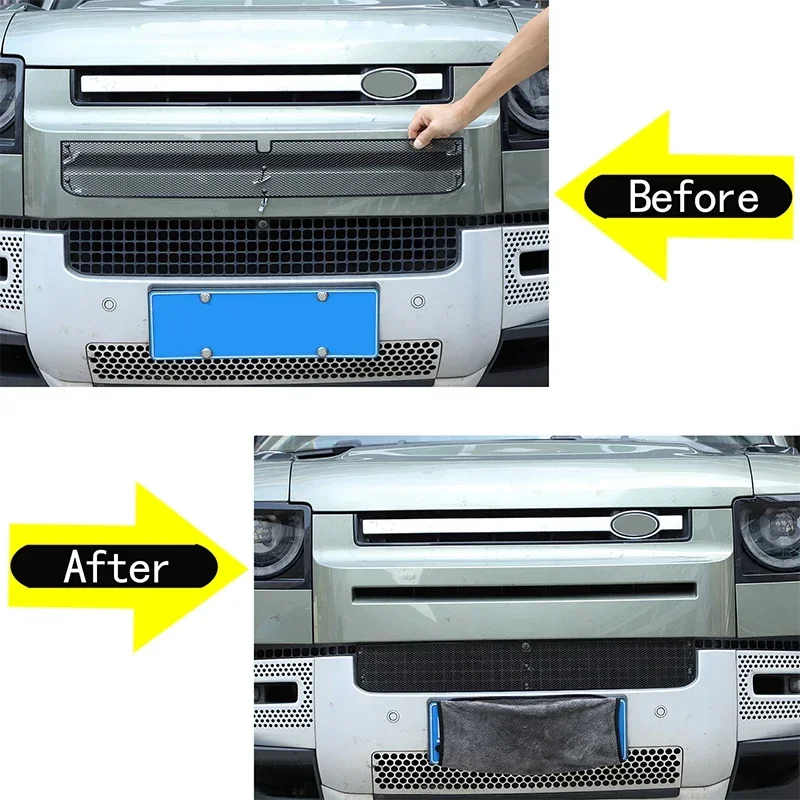 For 2020-2023 Land Rover Defender 90 110 Stainless Steel Black Car Front Grill Insect Net Screening Car Exterior Accessories