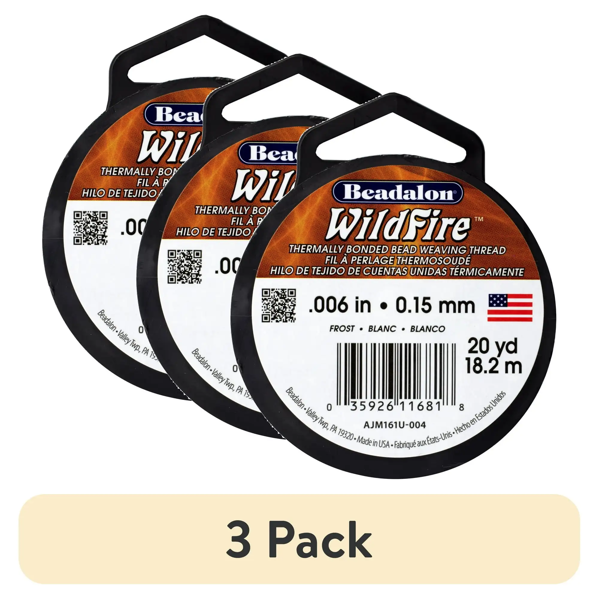 (3 pack) Beadalon Wildfire Beading Thread, Frost (White), 0.006" x 20 yd Roll, Jewelry Making Cord
(3 pack) Beadalon Wildfire Beading Thread, Frost (White), 0.006" x 20 yd Roll, Jewelry Making Cord