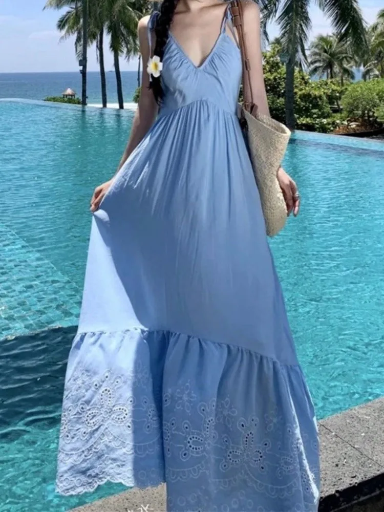 Fashion Cotvotee Summer Long Dresses For Women 2025 A Line Loose Boho Sundress Beach Style Spaghetti Strap Sky Blue Midi Dress
Fashion Cotvotee Summer Long Dresses For Women 2025 A Line Loose Boho Sundress Beach Style Spaghetti Strap Sky Blue Midi Dress