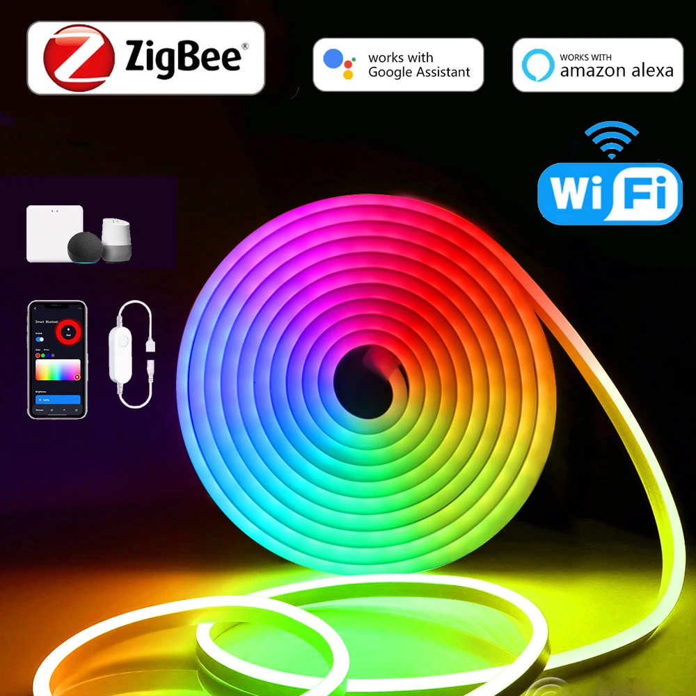 Умный контроллер Zigbee для RGB LED неоновых лент с голосовым управлением Tuya, Alexa, Google Assistant, фоновая подсветка для игровой комнаты и ТВ, атмосферная лампа
Умный контроллер Zigbee для RGB LED неоновых лент с голосовым управлением Tuya, Alexa, Google Assistant, фоновая подсветка для игровой комнаты и ТВ, атмосферная лампа
