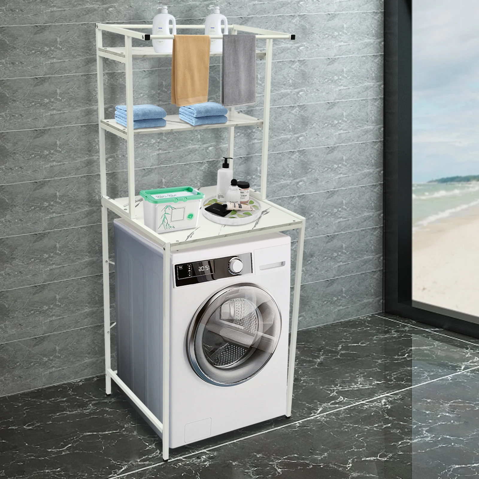 Bathroom Organizer Rack | 3-Tier, White Frame+Marble Board, Space Saving for Washer/Dryer 3-Tier Washer Dryer Storage Shelf
Bathroom Organizer Rack | 3-Tier, White Frame+Marble Board, Space Saving for Washer/Dryer 3-Tier Washer Dryer Storage Shelf