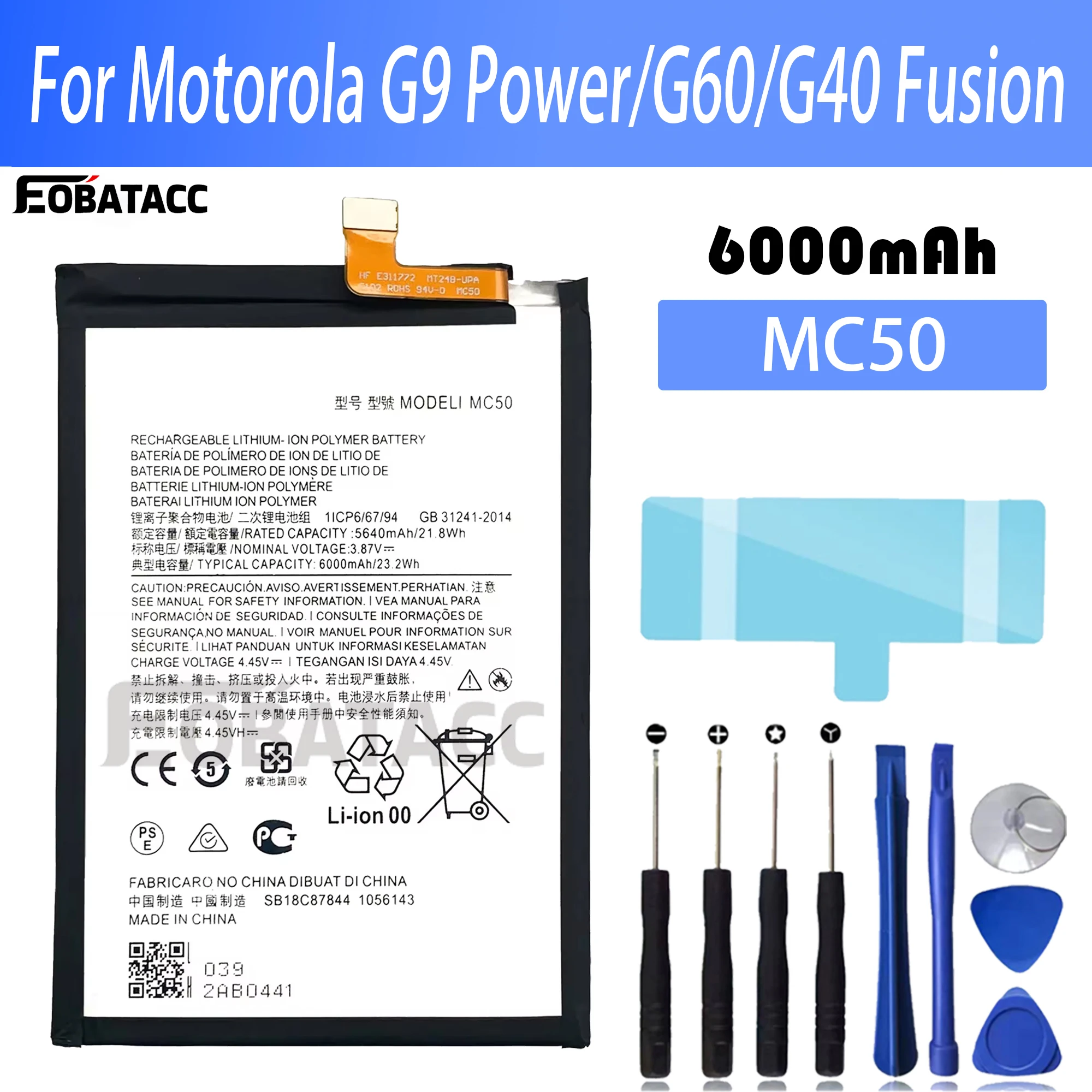 100% New Original Battery MC50 For Motorola G9 Power/G60/G40 Fusion Battery + Free Tools
100% New Original Battery MC50 For Motorola G9 Power/G60/G40 Fusion Battery + Free Tools