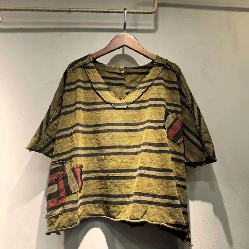 Short Sleeve T-shirts for Women Summer Trend Thin Tops Fashion Striped Design Tees Washed Stir Fried Color Retro Style Tshirt
Short Sleeve T-shirts for Women Summer Trend Thin Tops Fashion Striped Design Tees Washed Stir Fried Color Retro Style Tshirt