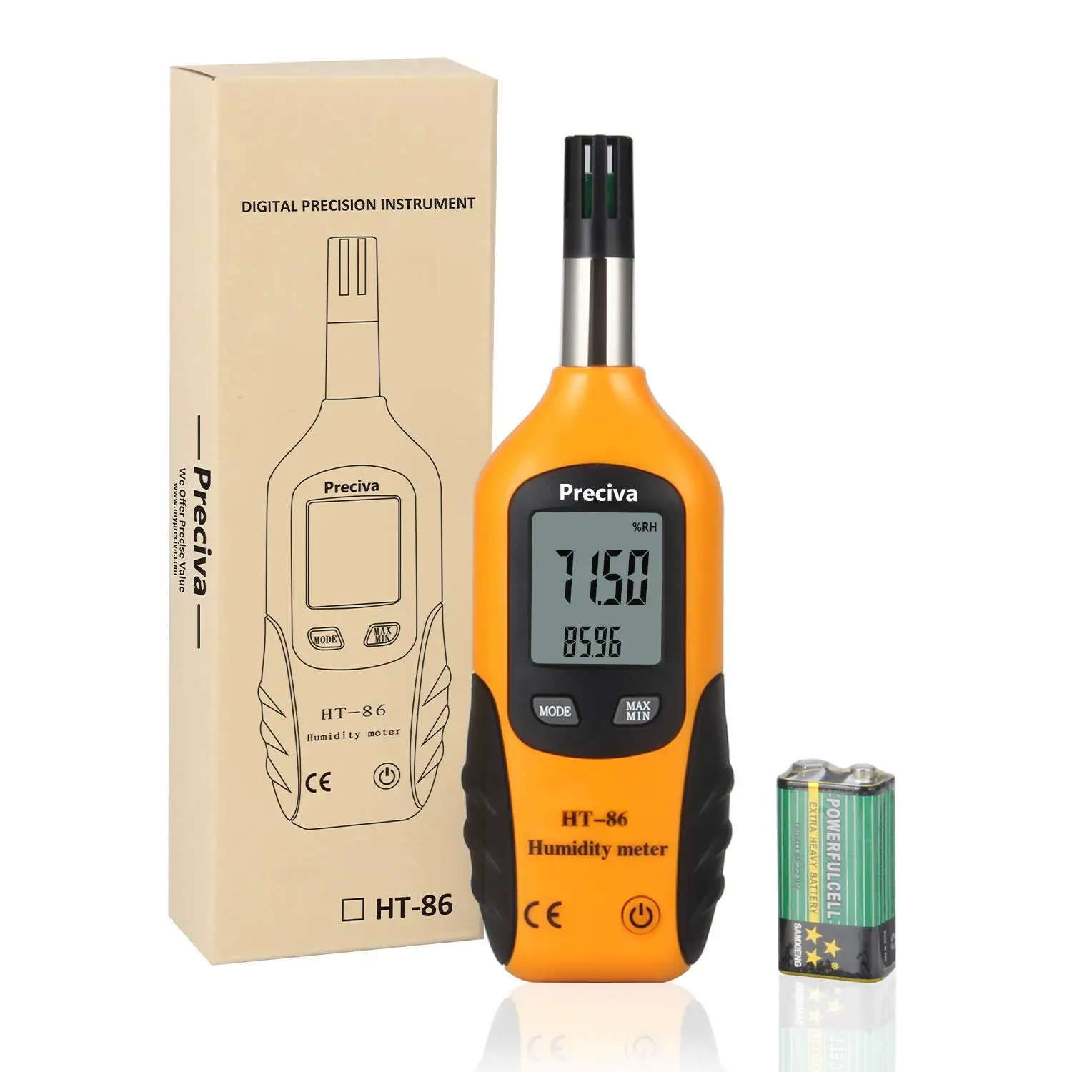 Digital Thermo-Hygrometer LCD Mini Temperature & Humidity Meter with Dew Point, Wet Bulb - 9V Battery Included