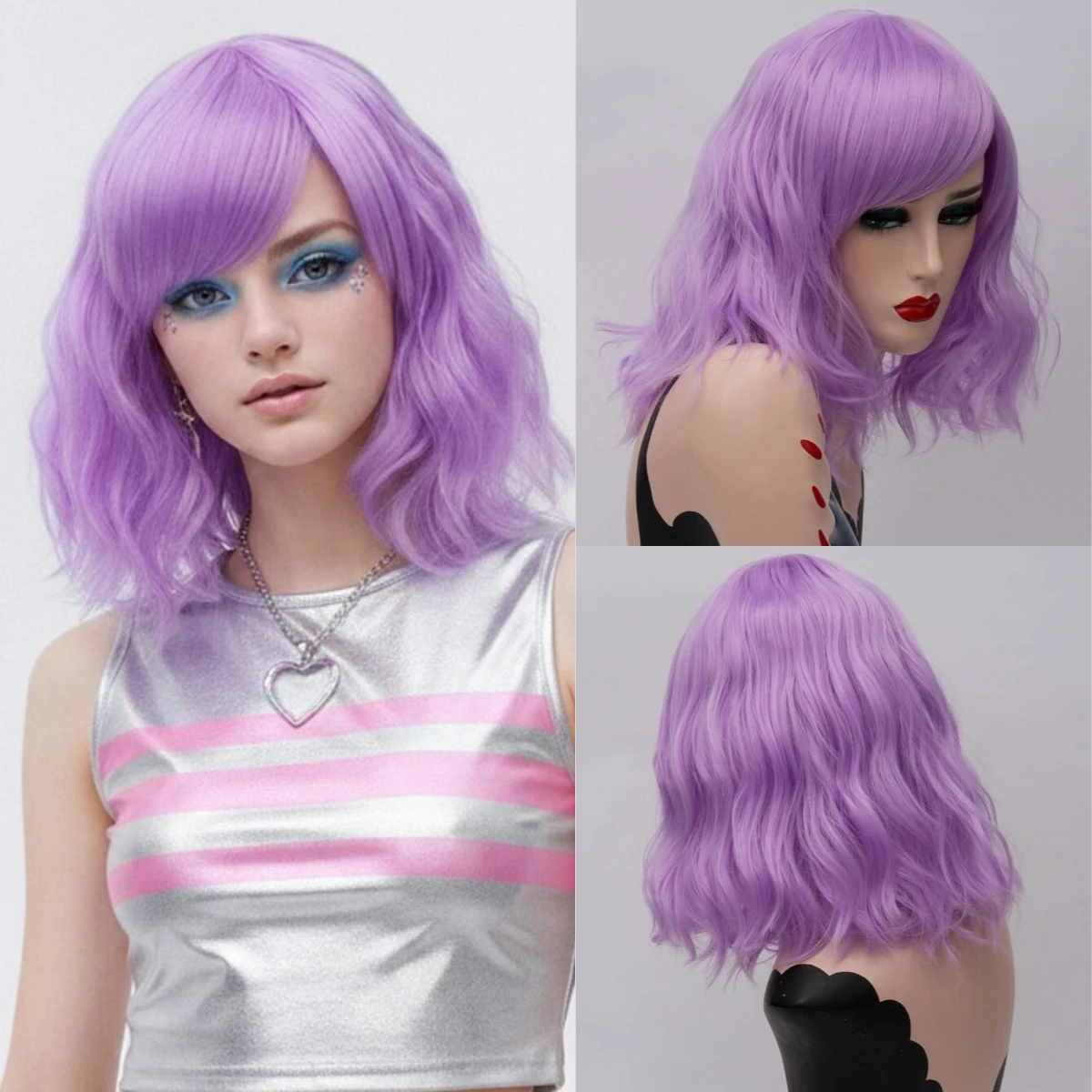 Short Cosplay Wigs For Women Purple Wavy Curly Wig With Side Bangs Synthetic Hair Wig For Daily Party Heat Resistant Fiber
Short Cosplay Wigs For Women Purple Wavy Curly Wig With Side Bangs Synthetic Hair Wig For Daily Party Heat Resistant Fiber