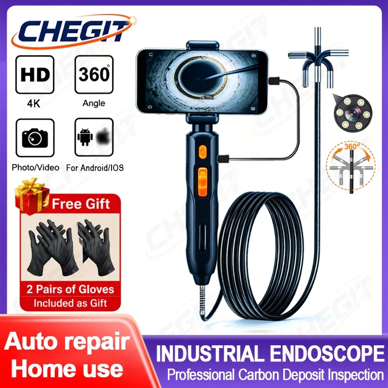 360° Articulating Endoscope Camera Waterproof IP67 4K UHD Borescope Car Industrial Endoscope For Android/iOS Phone Auto repair
360° Articulating Endoscope Camera Waterproof IP67 4K UHD Borescope Car Industrial Endoscope For Android/iOS Phone Auto repair