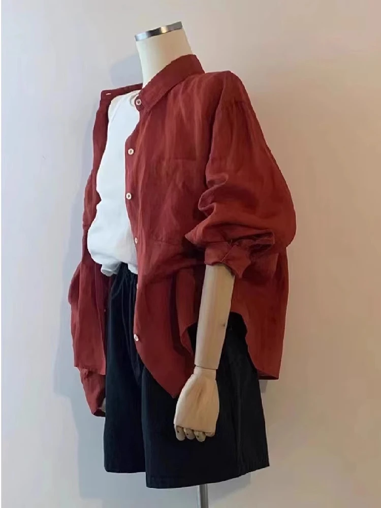 Elegant Red Linen Long Sleeve Women's Shirt Summer Loose Casual Versatile Thin Cotton Linen Top Coat Sun Protection
Elegant Red Linen Long Sleeve Women's Shirt Summer Loose Casual Versatile Thin Cotton Linen Top Coat Sun Protection