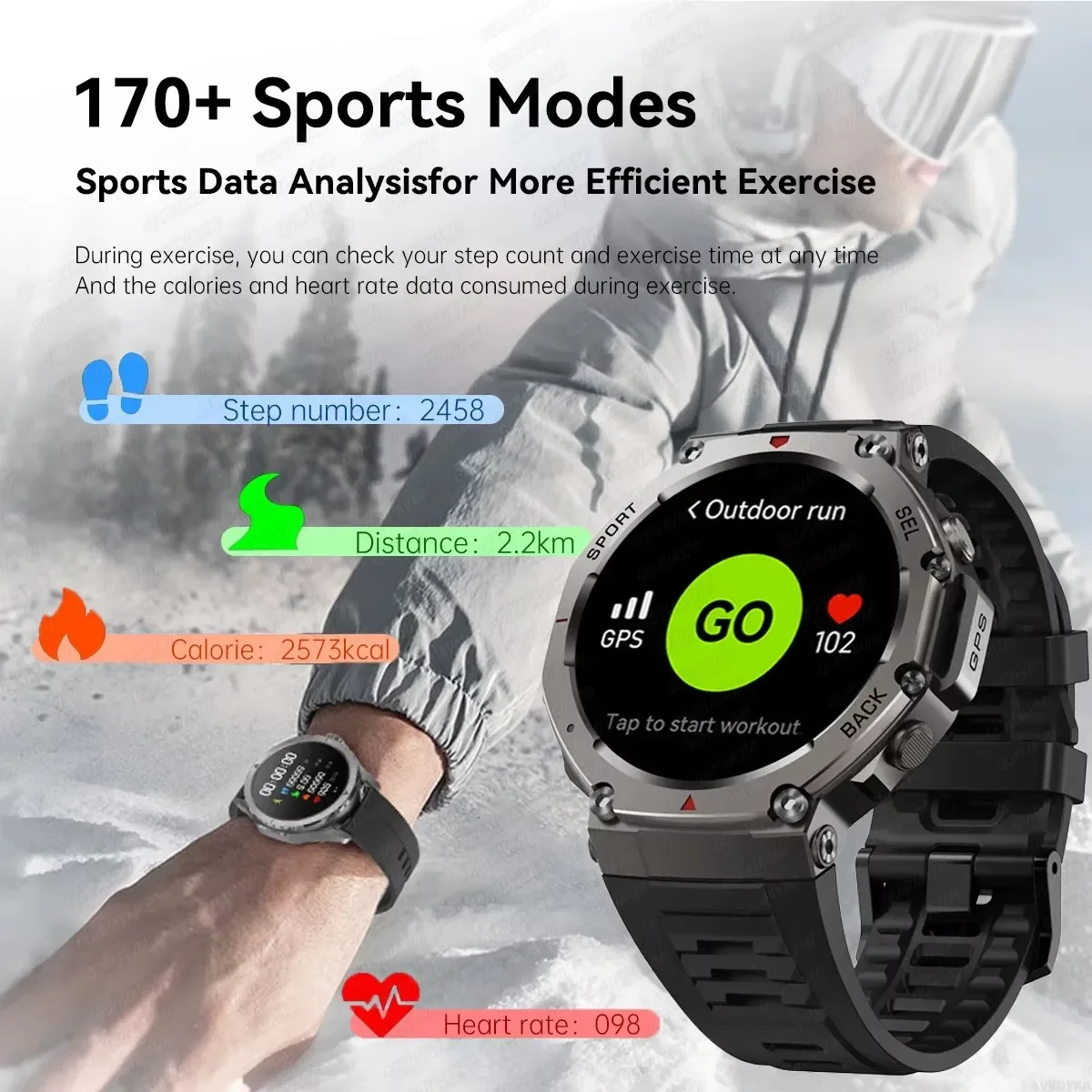 Men's 5ATM Outdoor Smartwatch with GPS Joint Positioning Health Monitor Compass 170+ Sports 500mAh Large Battery
Men's 5ATM Outdoor Smartwatch with GPS Joint Positioning Health Monitor Compass 170+ Sports 500mAh Large Battery