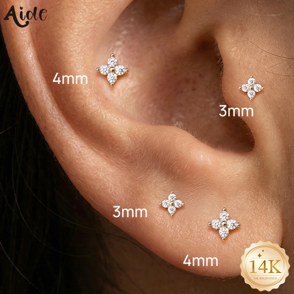 Aide 14K Solid Gold Dainty Four Leaf Clover CZ Piercing Stud Earring Screw Back Jewelry Lucky Valentine Anniversary Gift for Her
Aide 14K Solid Gold Dainty Four Leaf Clover CZ Piercing Stud Earring Screw Back Jewelry Lucky Valentine Anniversary Gift for Her