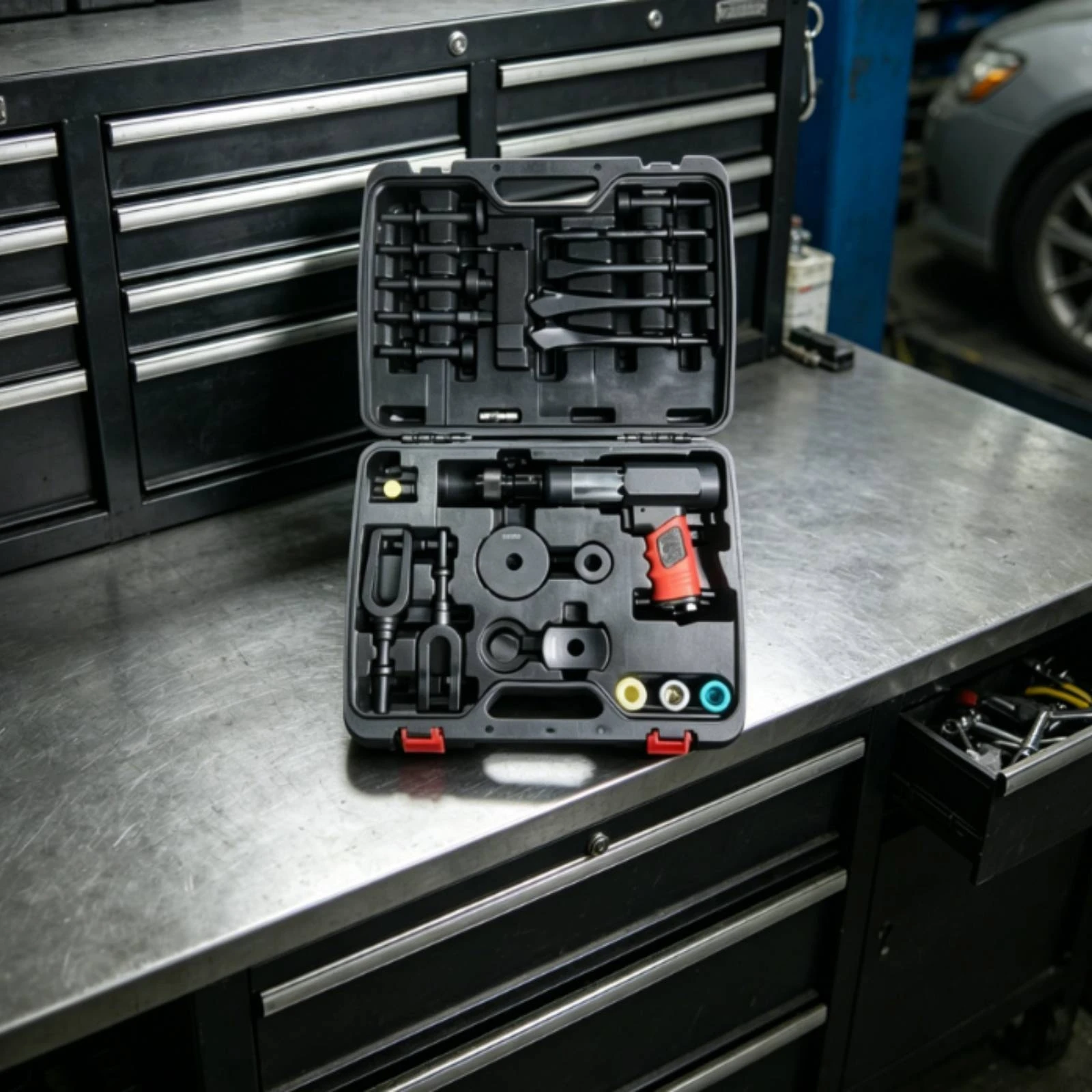 Chassis Repair Tool Kit Organized Air Hammer with Carrying Case Air Hammer with Attachments Handheld Multifunctional
Chassis Repair Tool Kit Organized Air Hammer with Carrying Case Air Hammer with Attachments Handheld Multifunctional