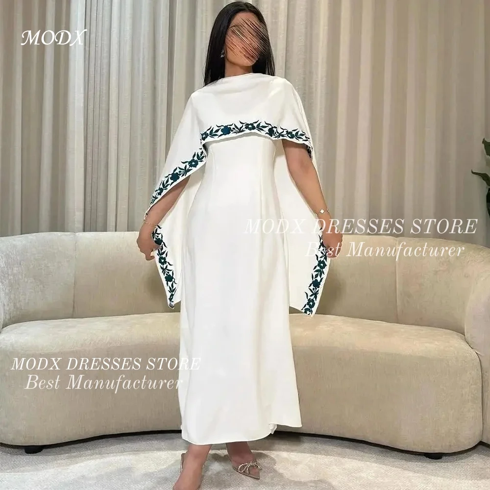 MODX Arabic Dubai Elegant White Cape Evening Party Dresses Embriodery Silk Satin Special Occasion Dress Prom Gowns Customized
MODX Arabic Dubai Elegant White Cape Evening Party Dresses Embriodery Silk Satin Special Occasion Dress Prom Gowns Customized