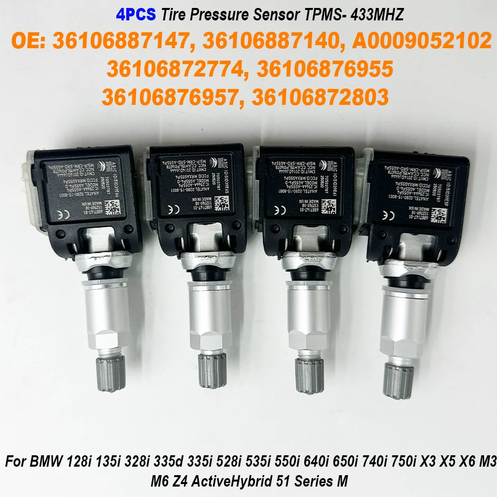4PCS 36106887147 A0009052102 36106887140 Tire Pressure Sensor TPMS 433MHZ For BMW 128i 135i 328i 335d 335i 528i 535i 550i 640i
4PCS 36106887147 A0009052102 36106887140 Tire Pressure Sensor TPMS 433MHZ For BMW 128i 135i 328i 335d 335i 528i 535i 550i 640i