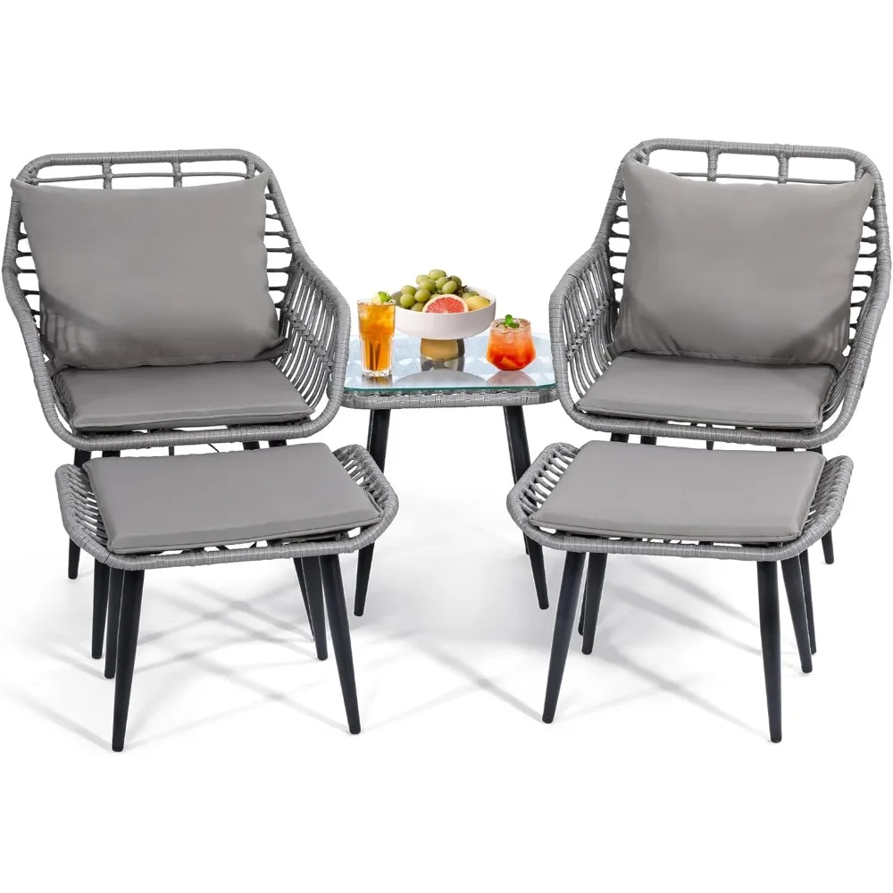 5 Piece Wicker Bistro Patio Conversation Furniture Set, Includes 2 Chairs, 2 Ottomans, and Side Table, Ideal for Porch, Balcony,
5 Piece Wicker Bistro Patio Conversation Furniture Set, Includes 2 Chairs, 2 Ottomans, and Side Table, Ideal for Porch, Balcony,