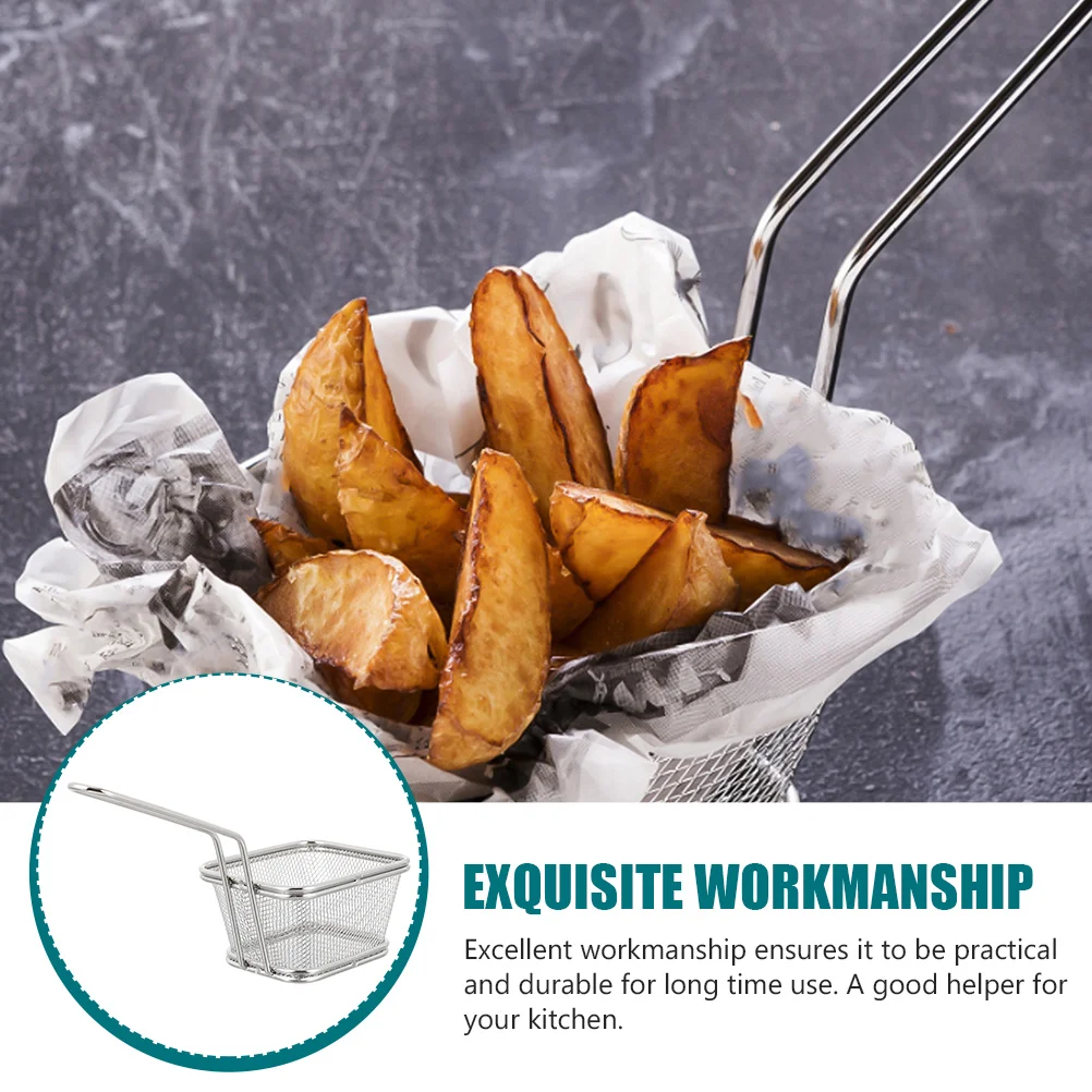 Silver Stainless Steel Frying Basket Kitchen Tool Heat Resistant Handle for French Fries Fried Chicken Wings and Snack Cooking
Silver Stainless Steel Frying Basket Kitchen Tool Heat Resistant Handle for French Fries Fried Chicken Wings and Snack Cooking
