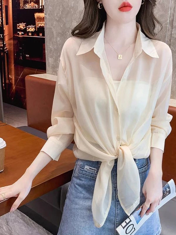 Ice Silk Sun Protection irt Chiffon Thin Single Button Versatile Summer Outerwear Long Sve Collar Regular Fit
Ice Silk Sun Protection irt Chiffon Thin Single Button Versatile Summer Outerwear Long Sve Collar Regular Fit