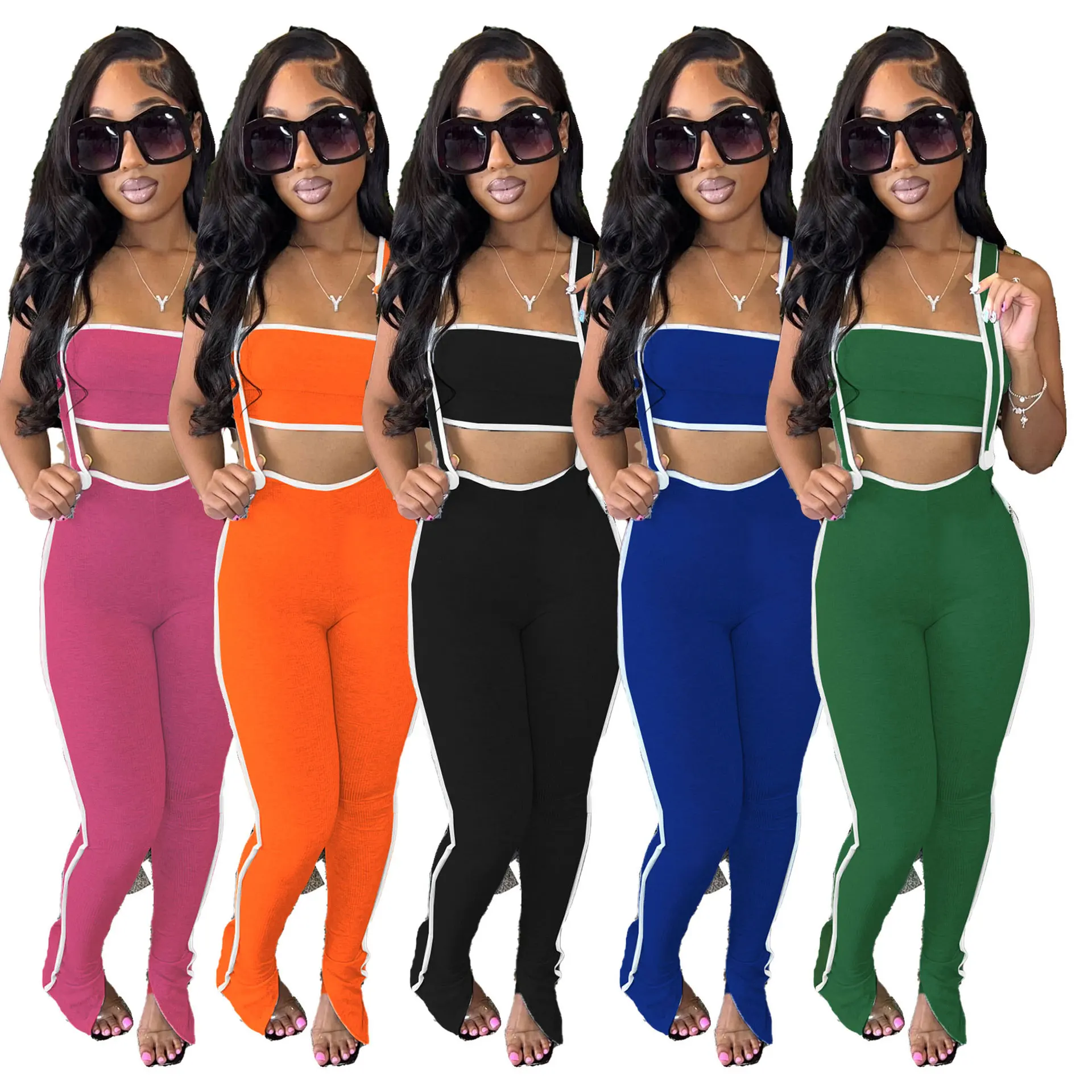 Y8799 Ribbed 2 Piece Set Women's Long Jumpsuit and Strapless Crop Tops Matching Set
Y8799 Ribbed 2 Piece Set Women's Long Jumpsuit and Strapless Crop Tops Matching Set