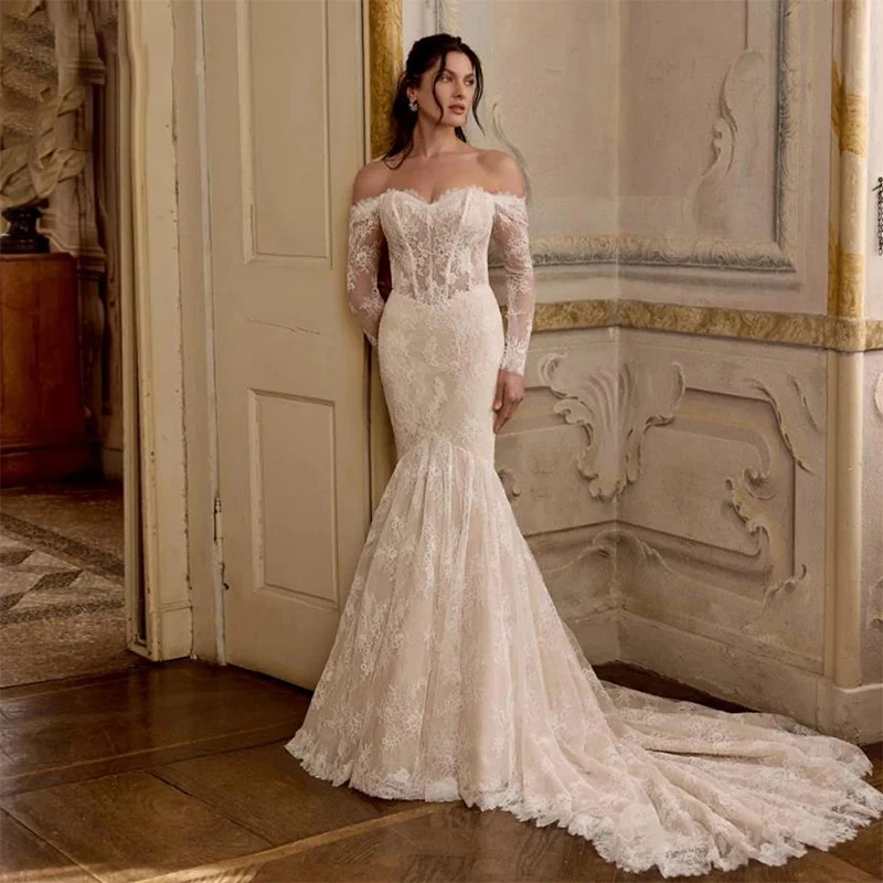 Luxurious Women'S Wedding Gowns Organza With Embroidery Lace Mermaid Ball Gown Full Sleeve Boat Neck Customized Vestido De Novia
Luxurious Women'S Wedding Gowns Organza With Embroidery Lace Mermaid Ball Gown Full Sleeve Boat Neck Customized Vestido De Novia