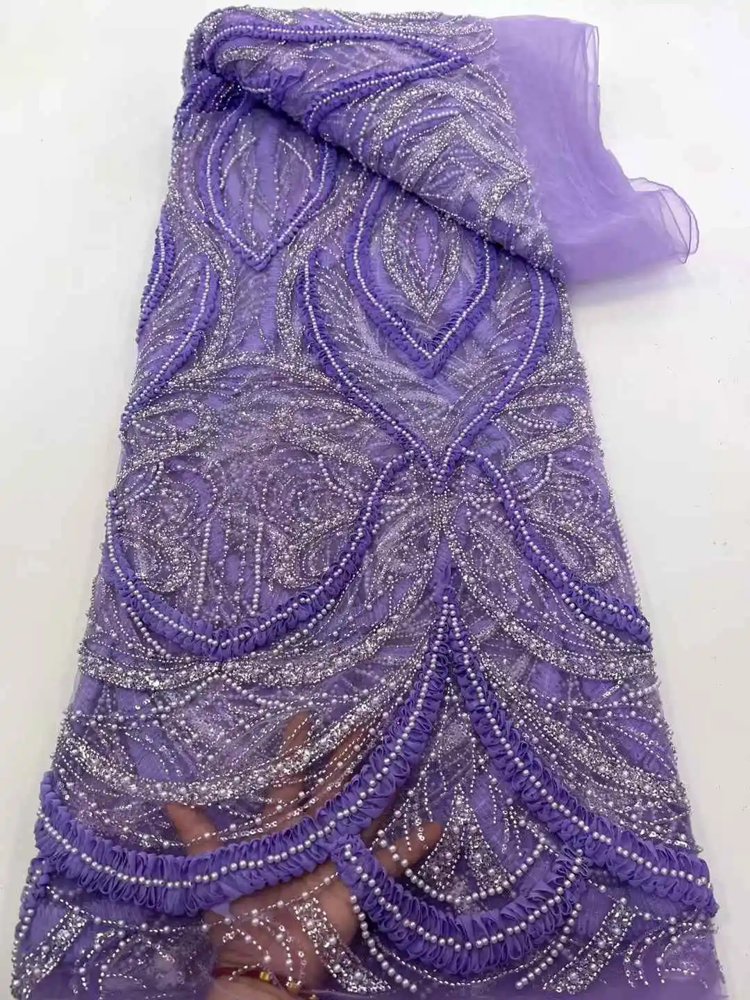 French 3D Sequins Tulle Lace Beads Fabrics 2025 High Quality African Lace Fabrics Luxury Sequins For Evening Wedding Dress Women
French 3D Sequins Tulle Lace Beads Fabrics 2025 High Quality African Lace Fabrics Luxury Sequins For Evening Wedding Dress Women