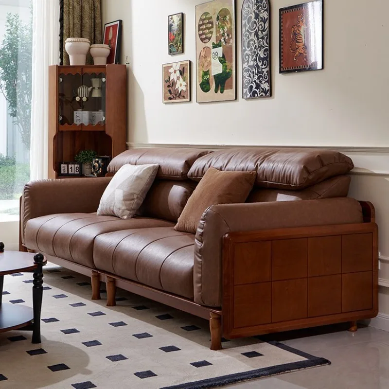 American retro solid wood sofa combination living room light luxury leather French straight row sofa living room furniture
American retro solid wood sofa combination living room light luxury leather French straight row sofa living room furniture