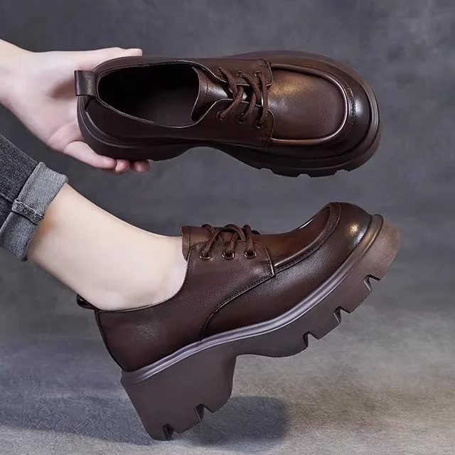 Genuine Leather Brown Retro Women's Loafers Thick Bottom Lace-Up Flats Casual Style Couple's Shoes All Season Wear
Genuine Leather Brown Retro Women's Loafers Thick Bottom Lace-Up Flats Casual Style Couple's Shoes All Season Wear