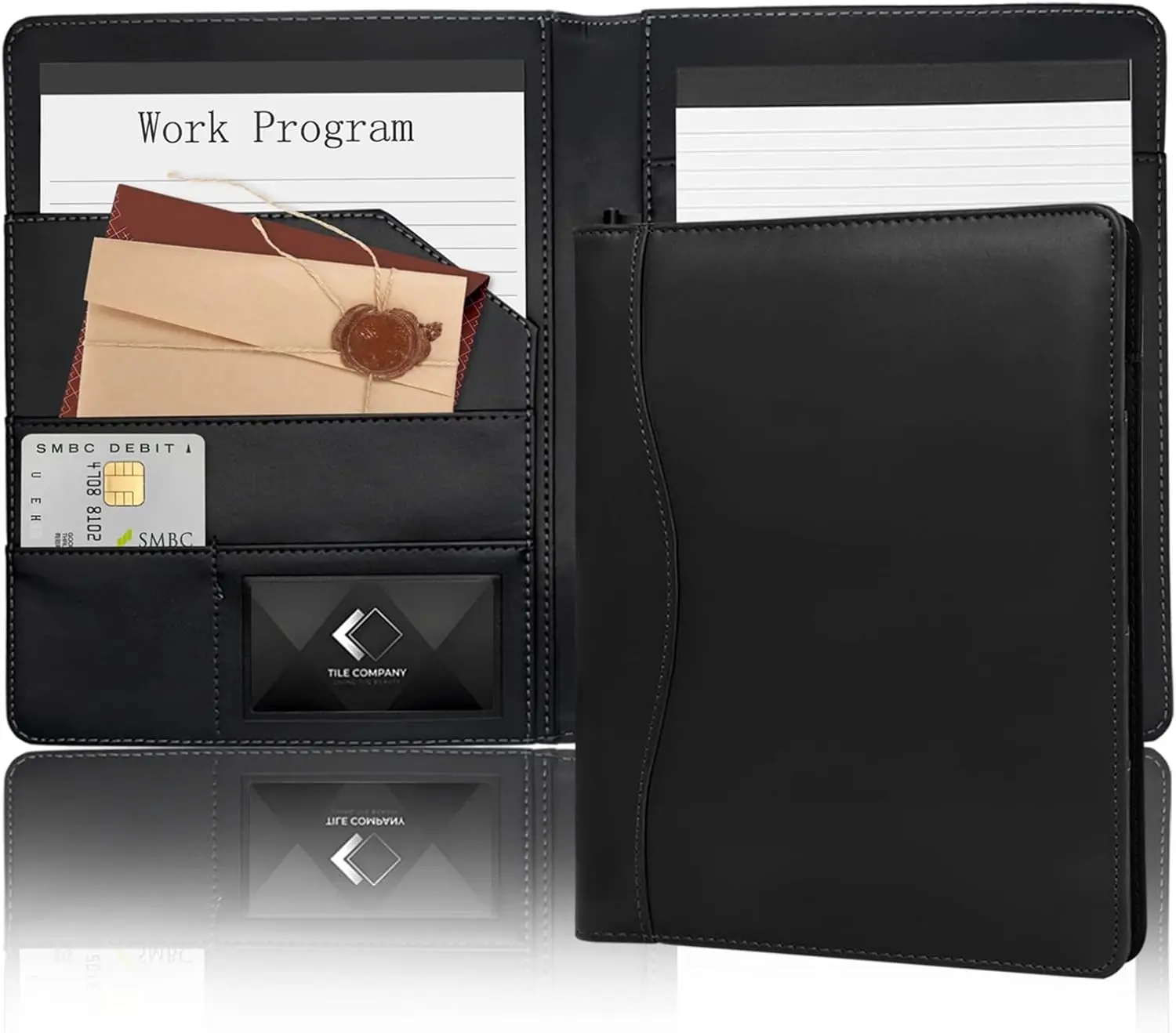 A5 Leather Padfolio 5x8, Soft PU Portfolio Binder with Pen Holder, Business Document Organizer for Men Women, Black
A5 Leather Padfolio 5x8, Soft PU Portfolio Binder with Pen Holder, Business Document Organizer for Men Women, Black