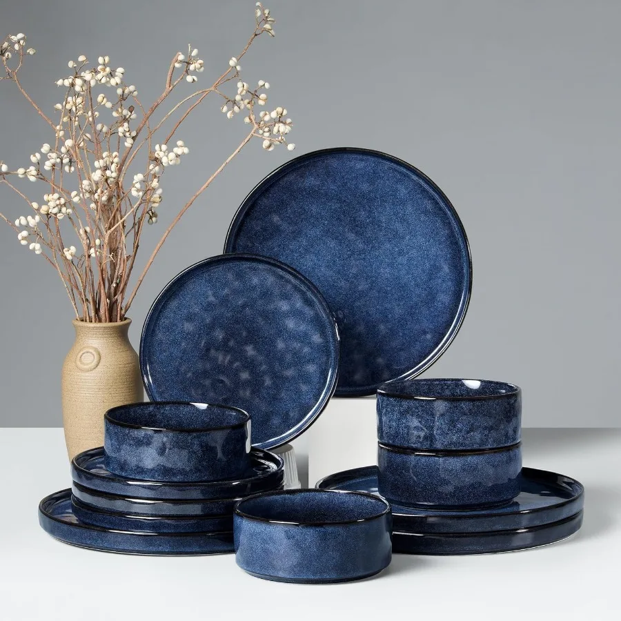 12Piece Stoneware Dinnerware Set for 4 Including Plates and Bowls Reactive Starry Blue Ceramic Dish Set for Home Restaurant Use
12Piece Stoneware Dinnerware Set for 4 Including Plates and Bowls Reactive Starry Blue Ceramic Dish Set for Home Restaurant Use