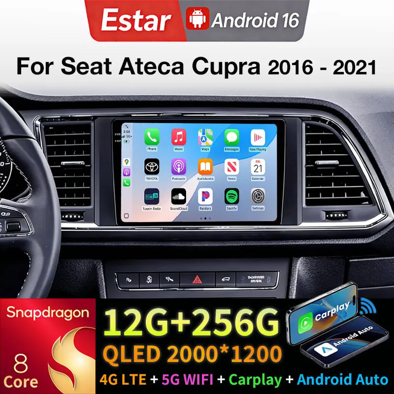 Wireless CarPlay Android Auto For Seat Ateca Cupra 2016-2021 Android 16 Qualcomm Head Unit Player Stereo QLED 4G 2 DIN Autoradio
Wireless CarPlay Android Auto For Seat Ateca Cupra 2016-2021 Android 16 Qualcomm Head Unit Player Stereo QLED 4G 2 DIN Autoradio