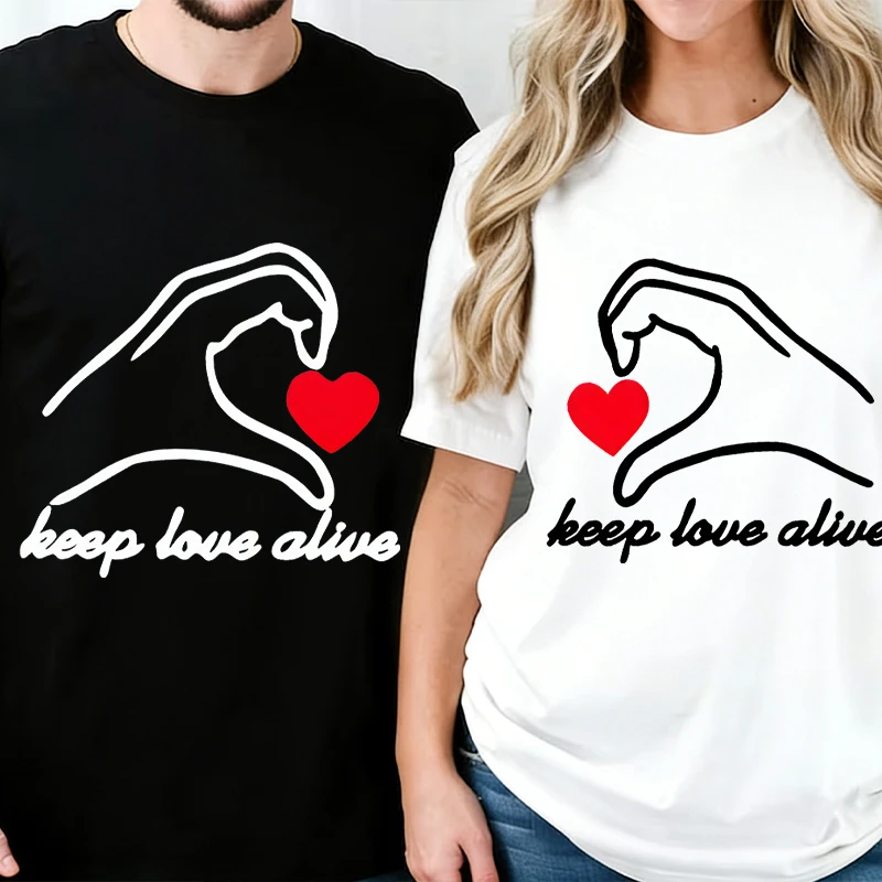 "Keep Love Aliue" Heart Printed Couple T-shirts Men Women Classic Graphic Tees Anniversary Lover Fun Tshirt Gifts
"Keep Love Aliue" Heart Printed Couple T-shirts Men Women Classic Graphic Tees Anniversary Lover Fun Tshirt Gifts