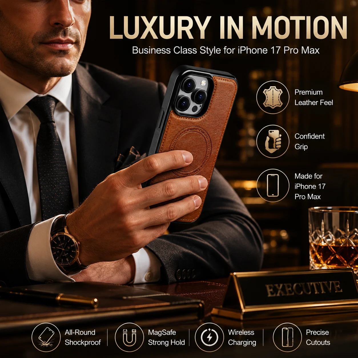 Leather Business Phone Case for iPhone 17 Pro Max, Luxury MagSafe Compatible Cover
Leather Business Phone Case for iPhone 17 Pro Max, Luxury MagSafe Compatible Cover