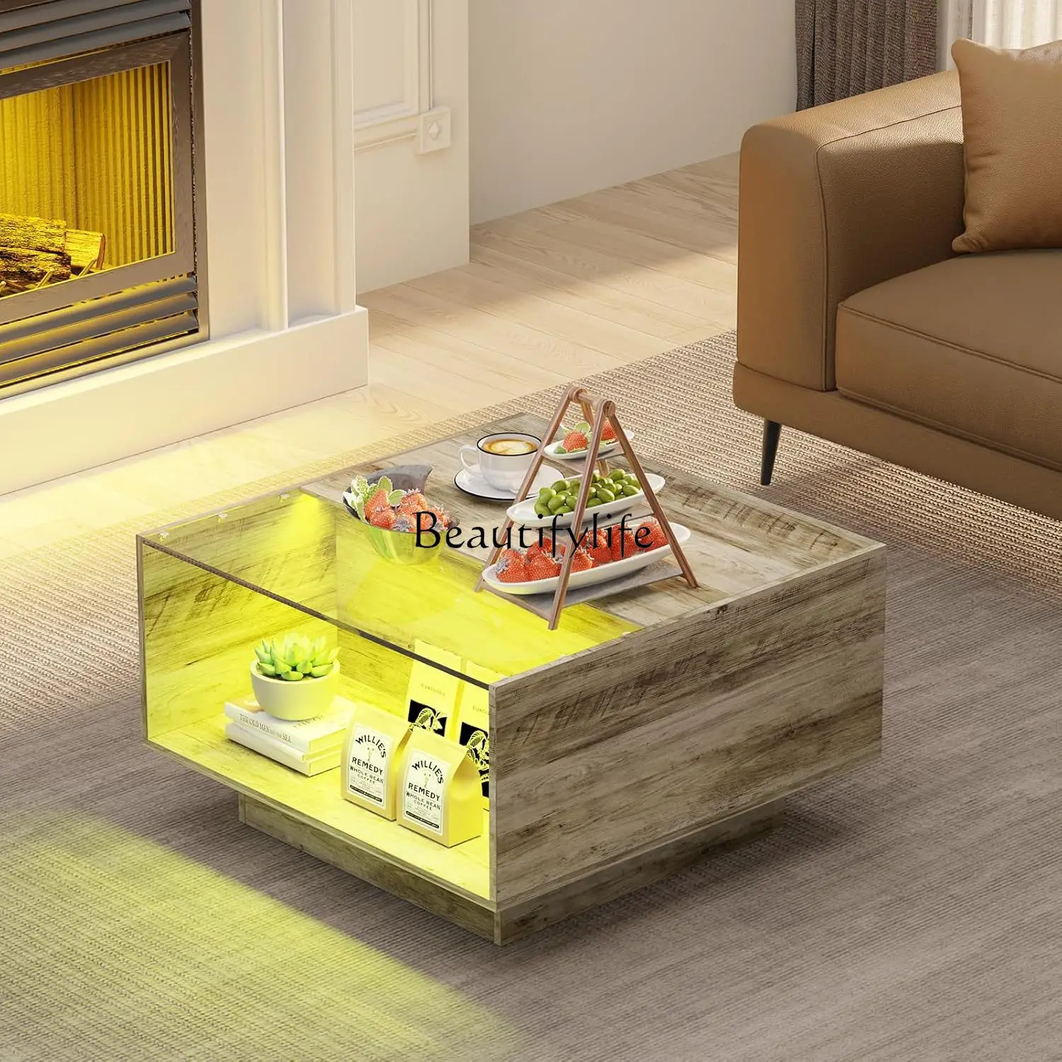 LED light coffee table fashionable modern simple square Italian tea table cross-border model
LED light coffee table fashionable modern simple square Italian tea table cross-border model