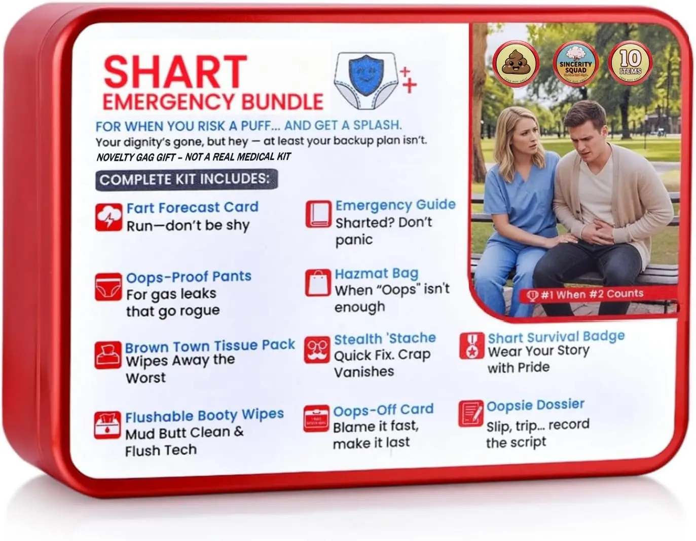 Funny Sharting Survival Kit Ultimate Poop Prank Gag Gift Set Contains Wet Wipes, Disposable Underwear, Tissues and Hilarious Bad
Funny Sharting Survival Kit Ultimate Poop Prank Gag Gift Set Contains Wet Wipes, Disposable Underwear, Tissues and Hilarious Bad