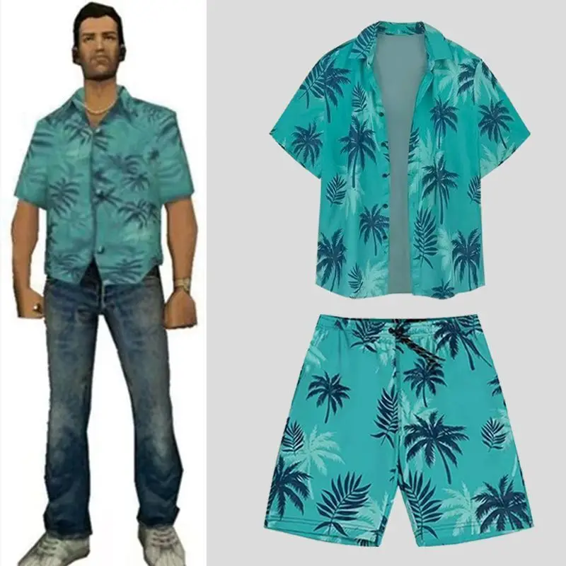 American Retro Vice City Tommy Same Style Printed Shirt Short Sleeve Shorts Premium Summer Loose Cover Two Piece Set Men Clothes
American Retro Vice City Tommy Same Style Printed Shirt Short Sleeve Shorts Premium Summer Loose Cover Two Piece Set Men Clothes
