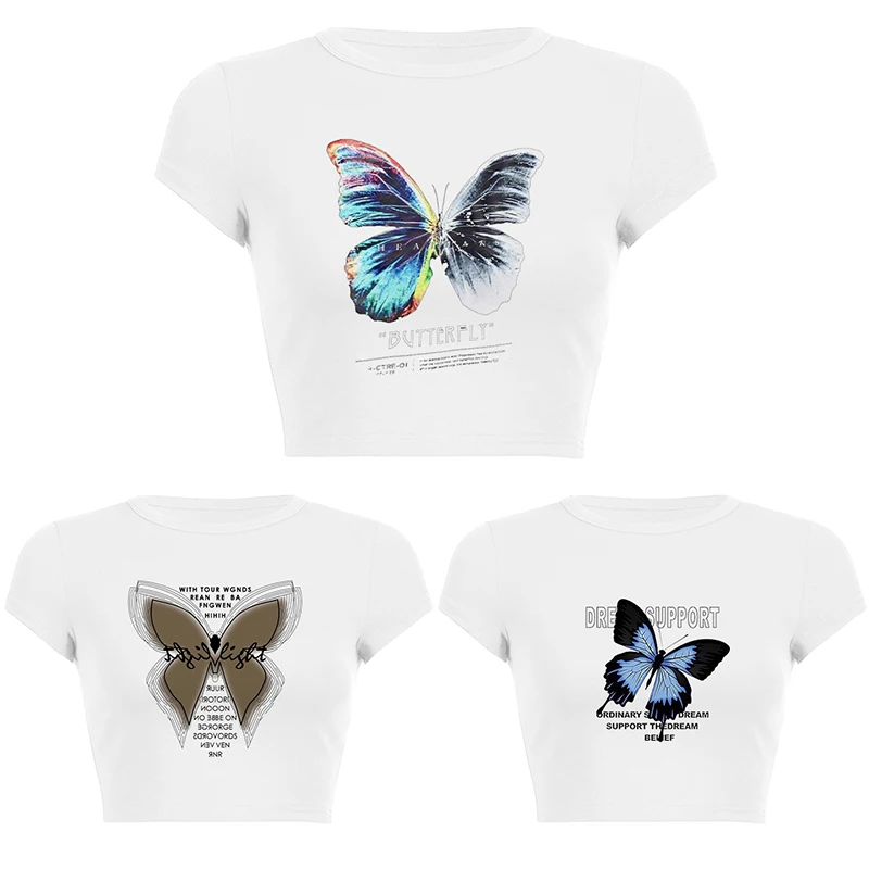 3 Piece Women's Butterfly Print T-shirt Ladies Casual Short-sleeved Harajuku Tee Street Sexy Summer Slim Fit Tops Female Y2k
3 Piece Women's Butterfly Print T-shirt Ladies Casual Short-sleeved Harajuku Tee Street Sexy Summer Slim Fit Tops Female Y2k