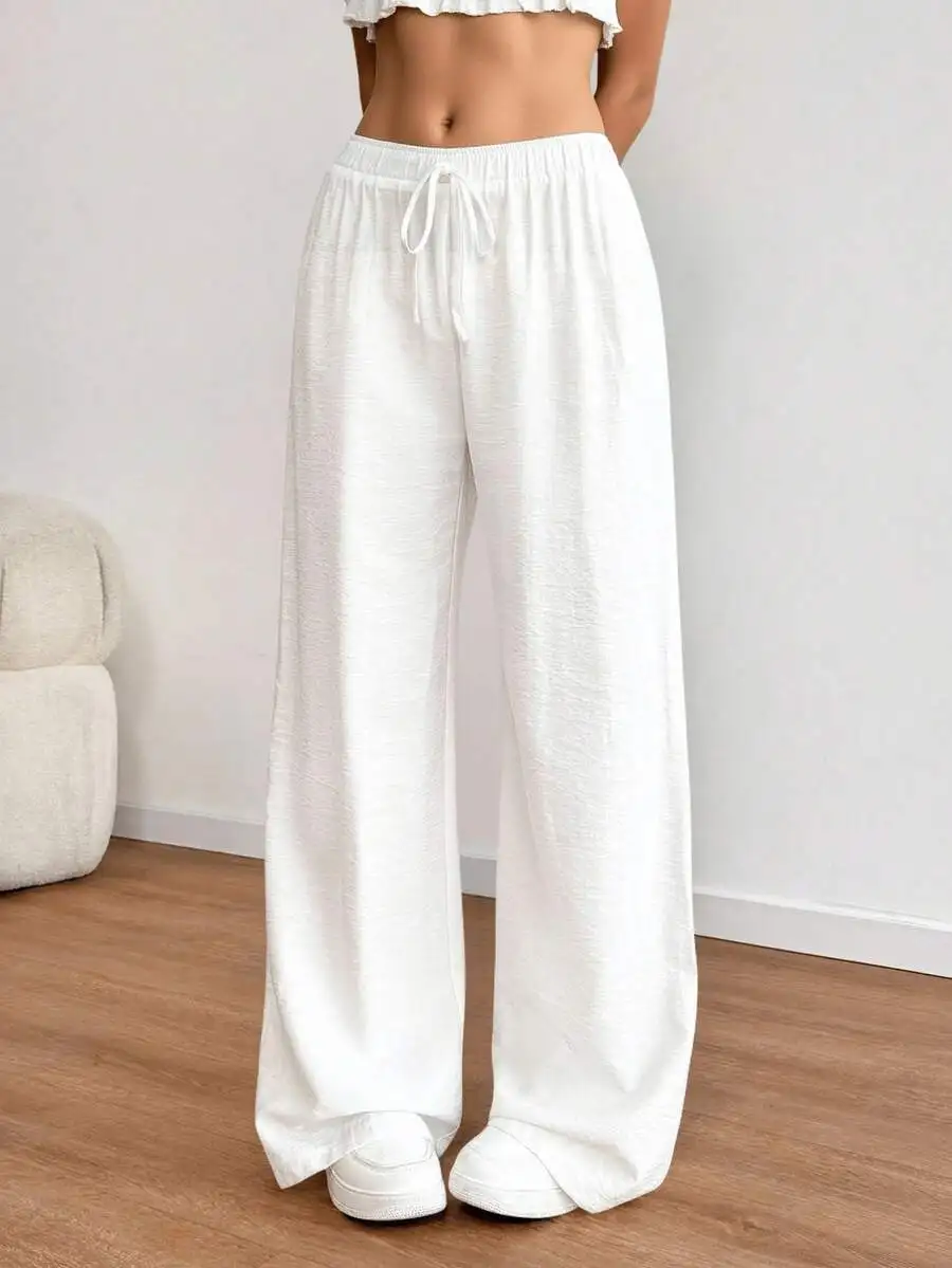 Womens Casual Solid Textured Loose Wide Leg Pants With Drawstring And Pockets
Womens Casual Solid Textured Loose Wide Leg Pants With Drawstring And Pockets