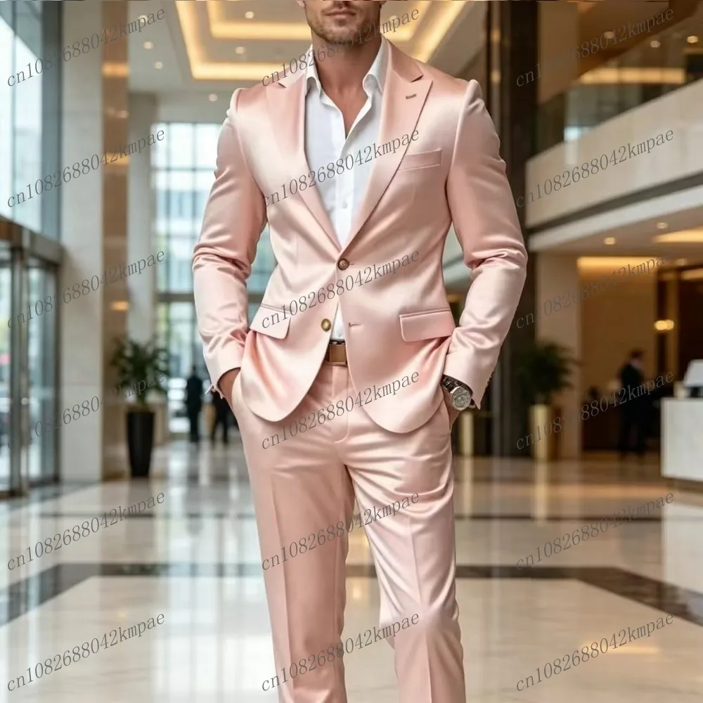 New Light Pink Acetate Satin Men Suit Formal Groom Groomsman Wedding Party Prom Male Business Tuxedos 2 Piece Set Blazer Pants
New Light Pink Acetate Satin Men Suit Formal Groom Groomsman Wedding Party Prom Male Business Tuxedos 2 Piece Set Blazer Pants
