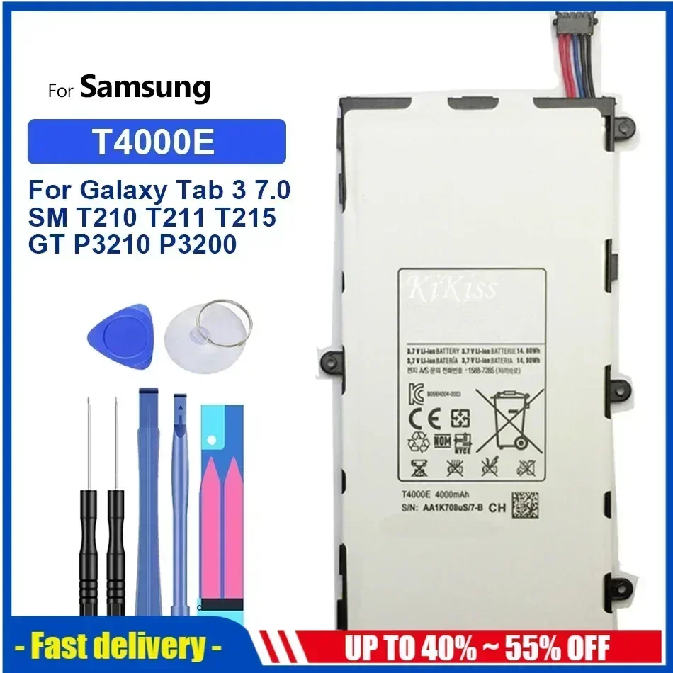 Tablet T4000E Battery 5700mAh For Samsung Galaxy Tab 3 7.0'' T211 T210 T215 T217A SM-T210R T2105 P3210 P3200
Tablet T4000E Battery 5700mAh For Samsung Galaxy Tab 3 7.0'' T211 T210 T215 T217A SM-T210R T2105 P3210 P3200