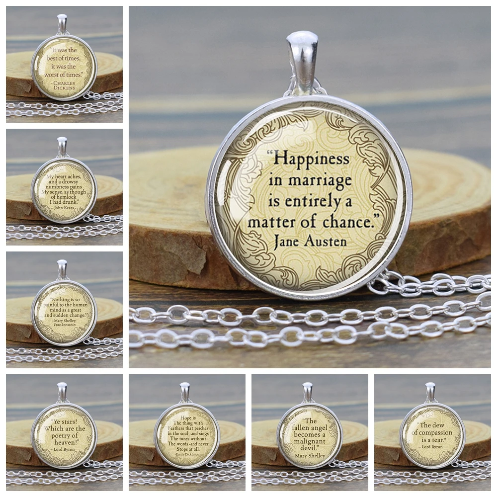 Literary Letters Necklaces Jane Austen John Keats Quotes Glass Cabochon Pendant Necklace Women Artist Book Lovers Jewelry Gift
Literary Letters Necklaces Jane Austen John Keats Quotes Glass Cabochon Pendant Necklace Women Artist Book Lovers Jewelry Gift