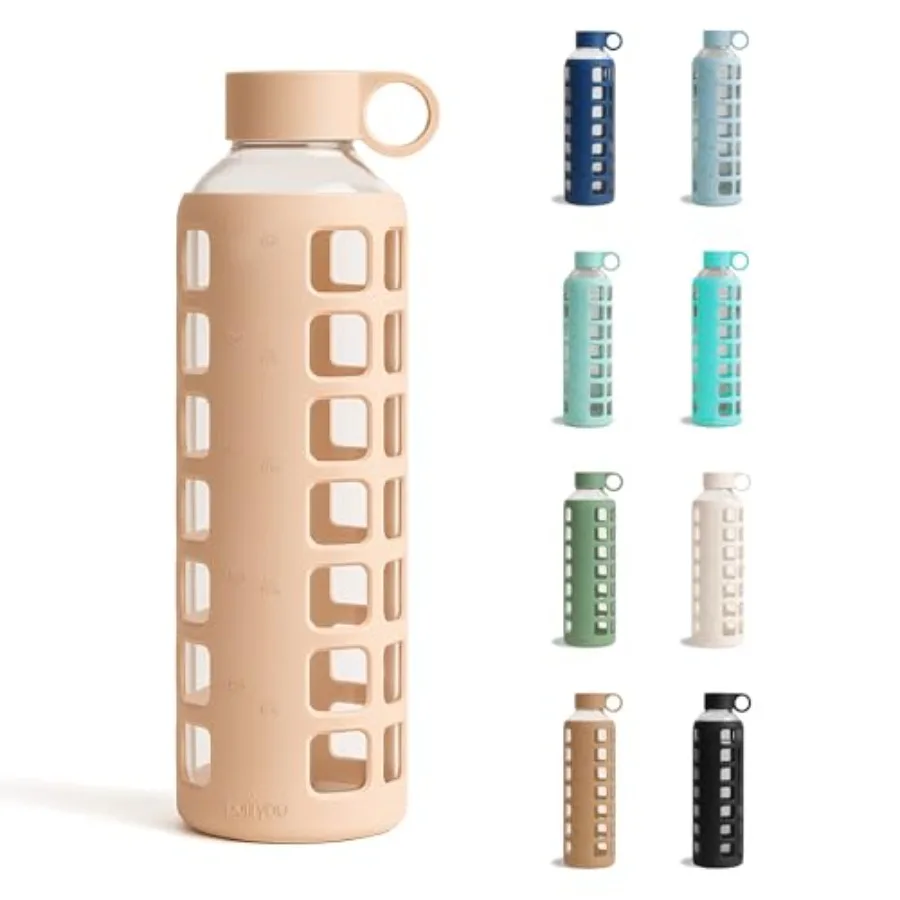 Borosilicate Glass Water Bottle with Time and Volume Markers, Silicone Sleeve, Stainless Steel Lid Reusable Glass Bottle for Wa
Borosilicate Glass Water Bottle with Time and Volume Markers, Silicone Sleeve, Stainless Steel Lid Reusable Glass Bottle for Wa